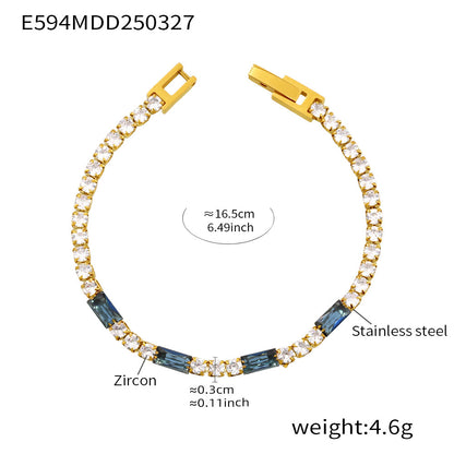 B廠【E594】時尚輕奢方形多色鋯石手鍊ins鑲鑽手飾不銹鋼材質飾品 25.04-1