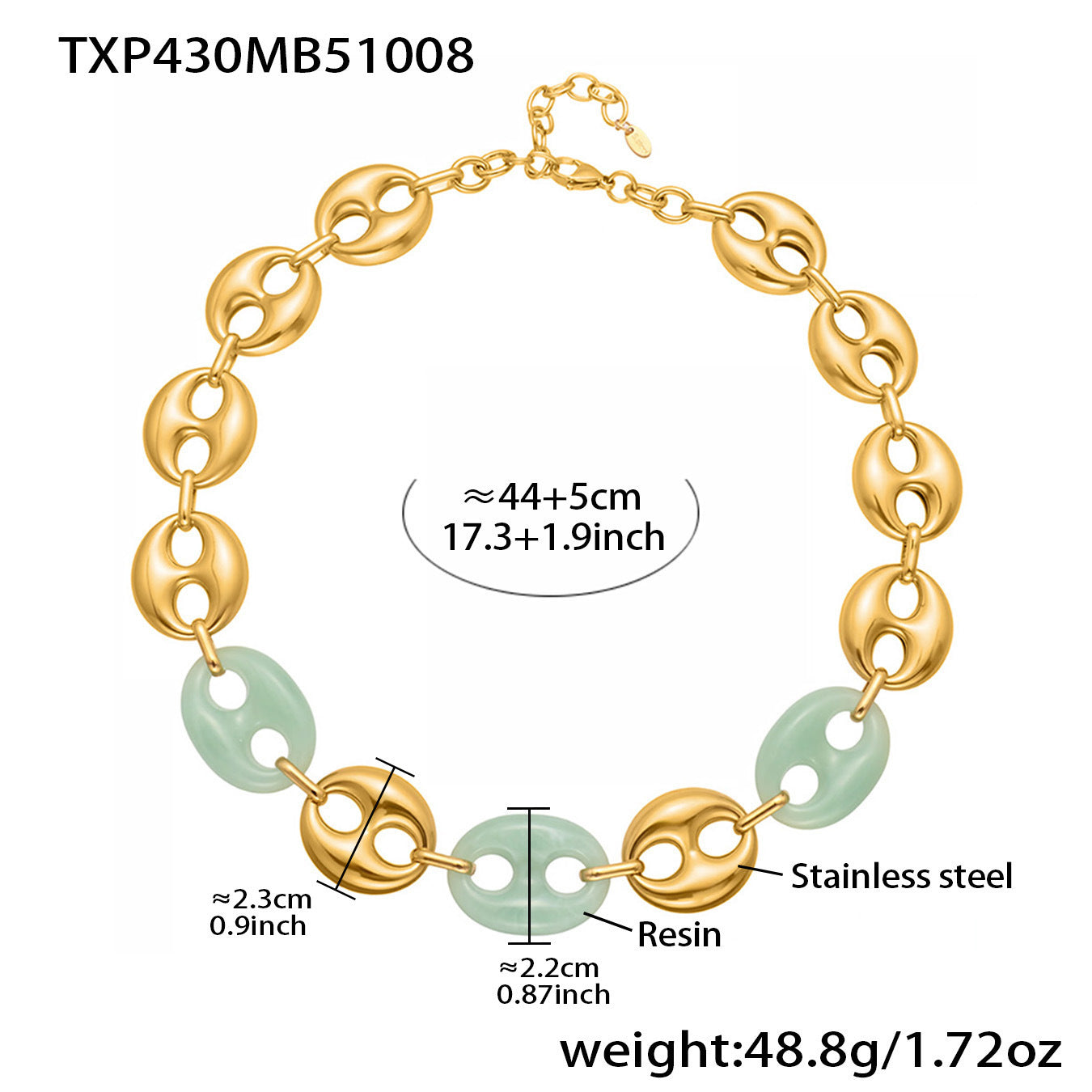 B廠【TXP430】不銹鋼豬鼻子樹脂項鍊多色時尚手工鍊鍍18k金項鍊手鍊耳環
 25.10-3