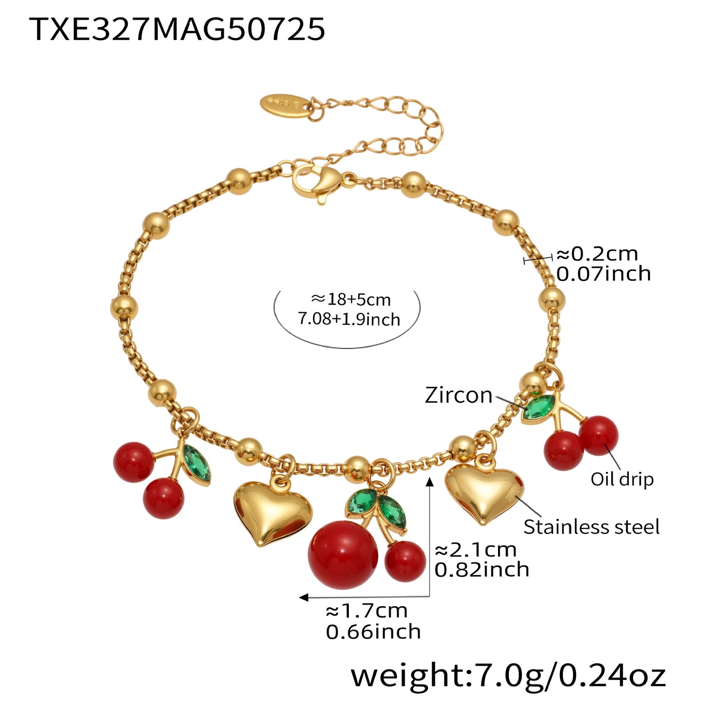 B廠【TXP327】不銹鋼愛心櫻桃DIY吊墜項鍊手鍊耳環套裝夏日精美女士飾品 25.08-1
