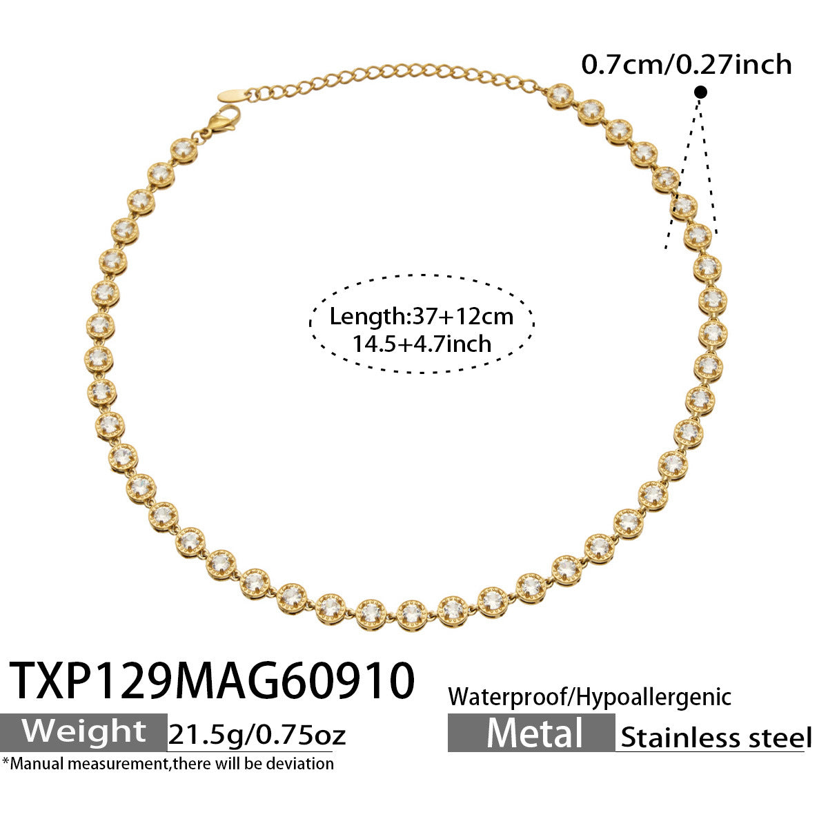 B廠【TXP129】新款橢圓彩色鋯石鎖骨鏈不銹鋼鍍金輕奢時尚手鍊項鍊耳環套裝
 26.09-3