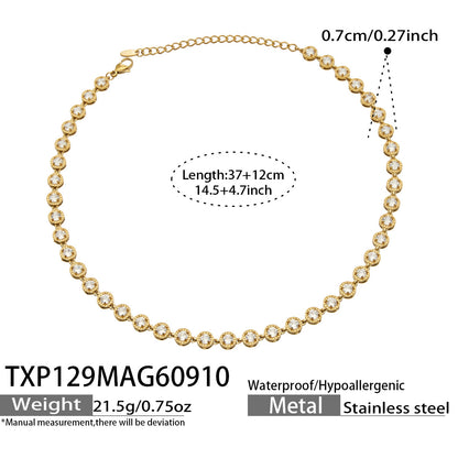 B廠【TXP129】新款橢圓彩色鋯石鎖骨鏈不銹鋼鍍金輕奢時尚手鍊項鍊耳環套裝
 26.09-3