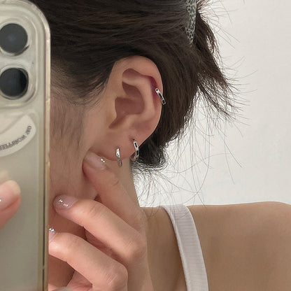 E廠【XDQ10321E】S999純銀復古個性黑色滴油耳環小眾高級感素圈耳環百搭耳飾女
 26.01-1