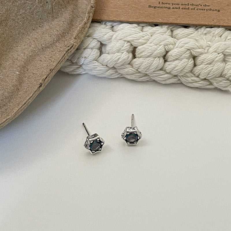 E廠【DQ11470E】S999純銀復古冷淡風六芒星耳環個性時尚幻彩星星百搭耳環男女
 25.10-3