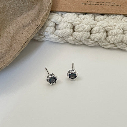 E廠【DQ11470E】S999純銀復古冷淡風六芒星耳環個性時尚幻彩星星百搭耳環男女
 25.10-3