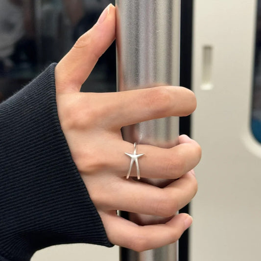 F廠【XDQ8166R】S925純銀韓國ins海星戒指女小眾設計冷淡風星形啞光食指戒潮
 25.11-2
