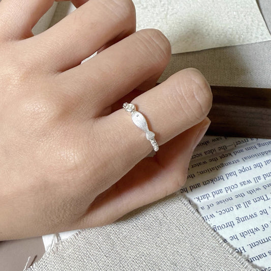 E廠【XDQ8864R】S999純銀精緻拉絲小魚錢幣戒指女時尚個性銅錢開口指環冷淡風
 25.12-1