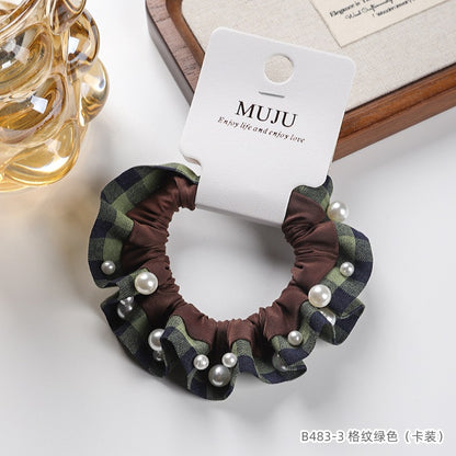 C廠【B483】卡片裝髮繩高級感釘珍珠髮圈時尚格紋蕾絲小腸圈頭繩髮飾綁馬尾皮筋
 25.10-5「C廠-單筆結帳需滿，NT$500出貨(不含運費)」