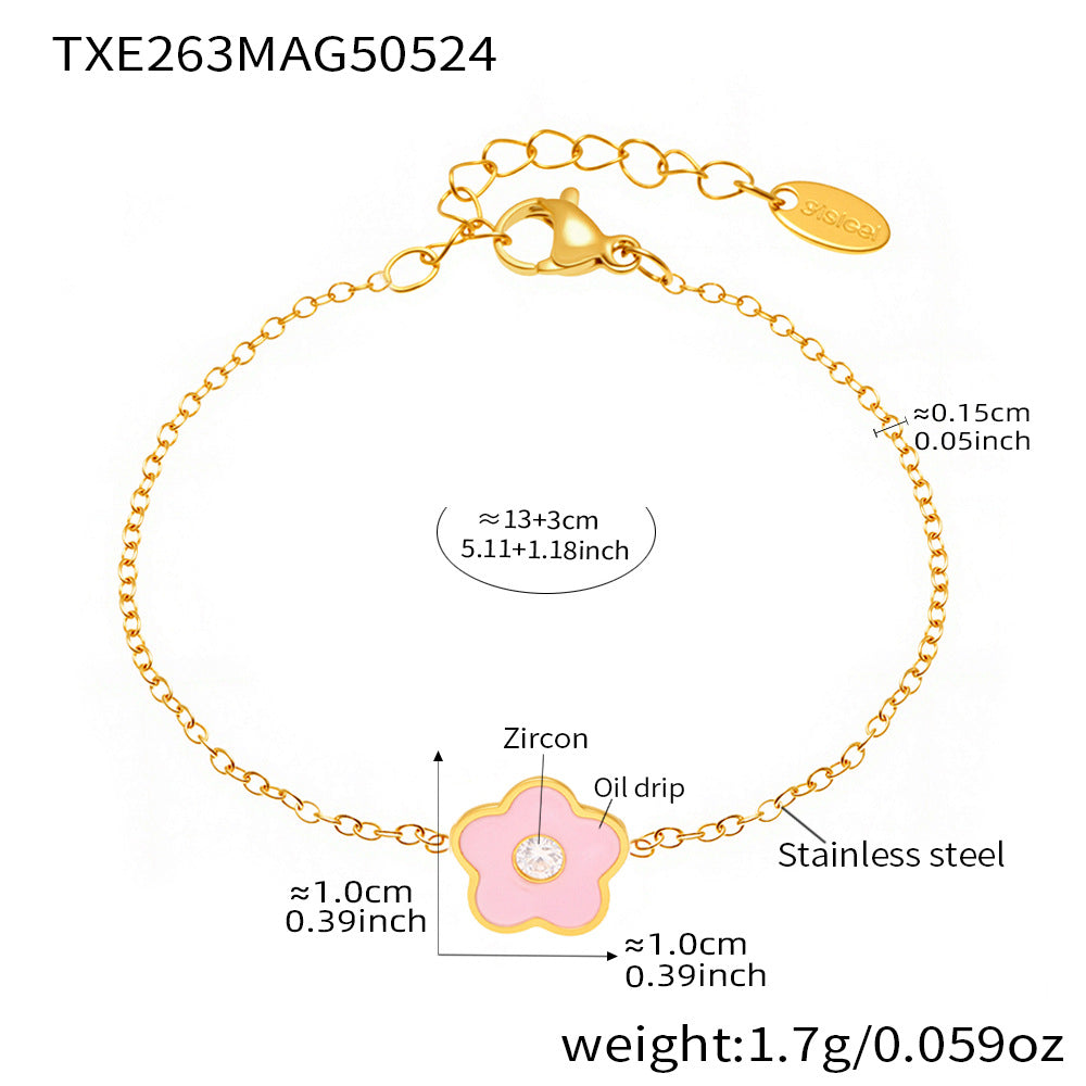 B廠【TXP263】新款不鏽鋼兒童飾品小眾可愛設計感花滴油鑲鋯石首飾套裝 25.05-5