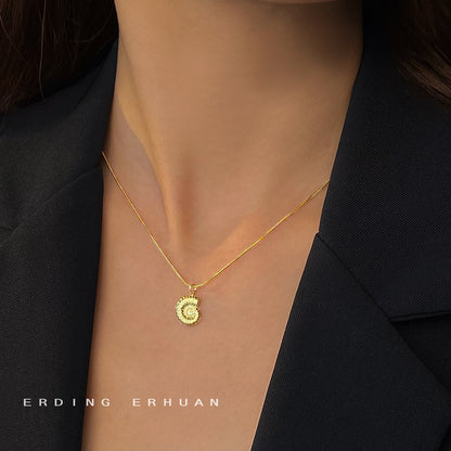 A廠【5663】歐美夏日沙灘度假風貝殼海螺304不鏽鋼鍍18K真金保色項鍊鎖骨鍊女 25.03-1