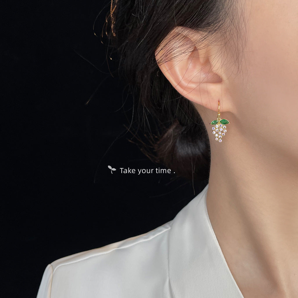 A廠【6437】清新甜美微鑲鋯石紫色小葡萄簡約輕奢風新款耳飾夏日耳環飾品
 25.11-4