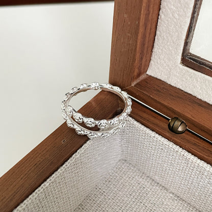 F廠【DQ8033R】S925純銀韓系簡約滿圈玫瑰花戒指女小清新花朵開口食指戒指環 25.04-1