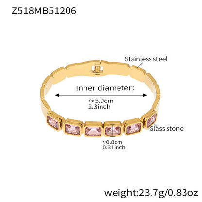 B廠【Z518】不鏽鋼方形彩色玻璃石手鐲ins小眾設計歐美潮酷飾品鍍18k金不掉色
 25.12-2