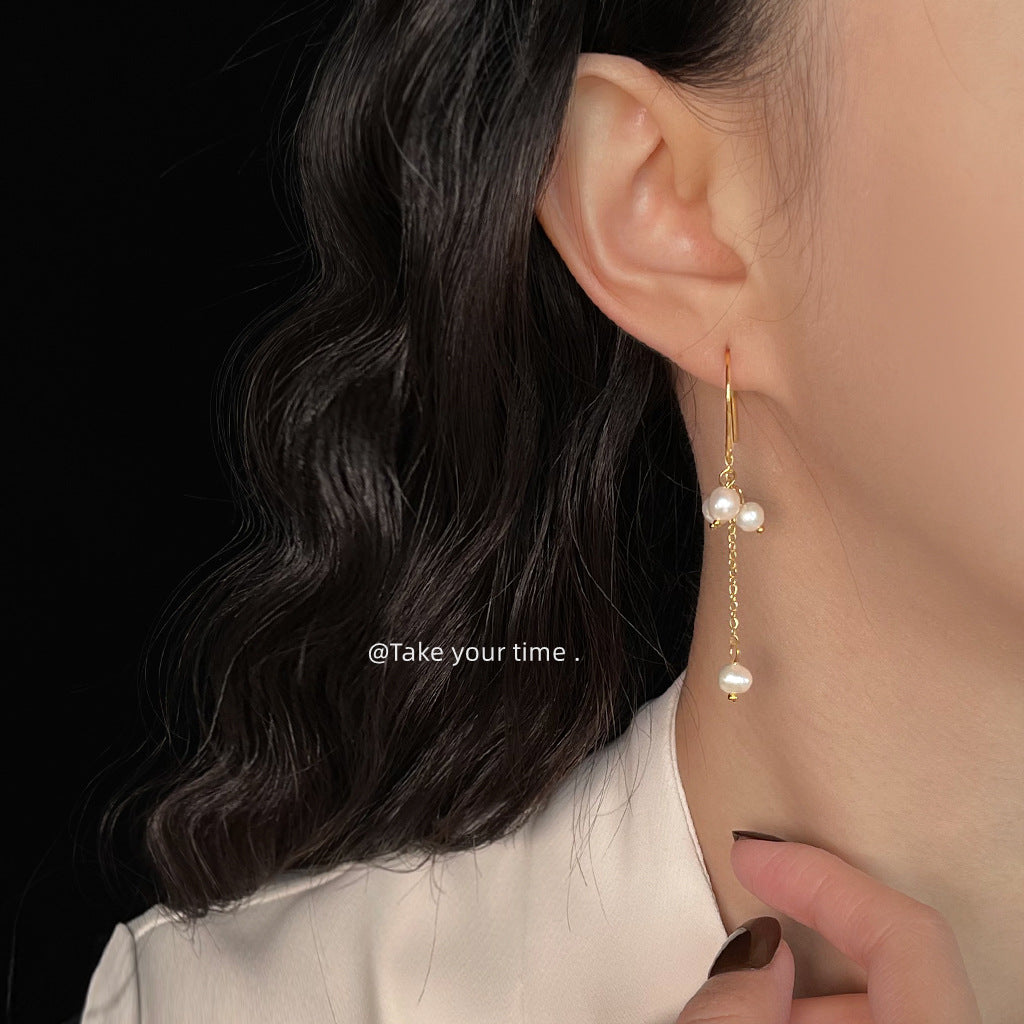 C廠【6499】淡水珍珠輕奢風時尚高級感長款流蘇手工耳環氣質新款耳環
 25.10-3