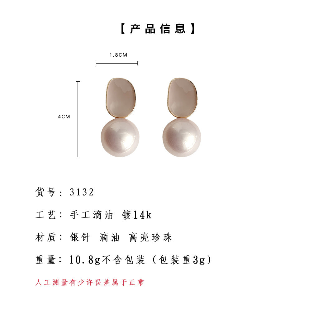 C廠【3132】高級感誇張大珍珠氣質優雅唯美時尚通勤銀針鍍14K耳飾耳環女 24.04-2