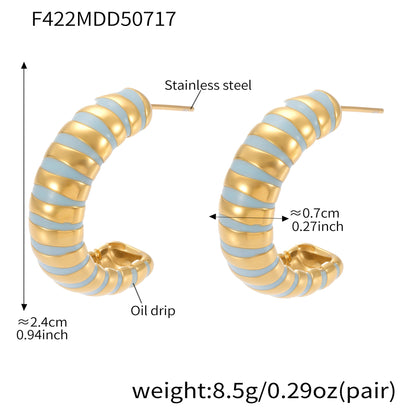 B廠【F419】不鏽鋼琺瑯幾何滴油耳環時尚百搭C型珍珠耳飾歐美個性項鍊 25.07-4
