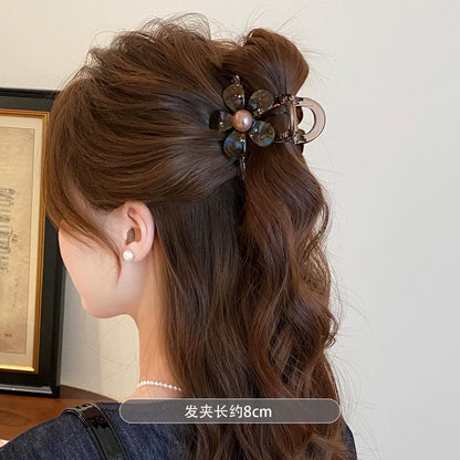 C廠【X593】復古藍棕色花朵抓夾女款2026新款高級感盤髮鯊魚夾半紮髮頭飾髮飾
 26.07-4「C廠-單筆結帳需滿，NT$500出貨(不含運費)」