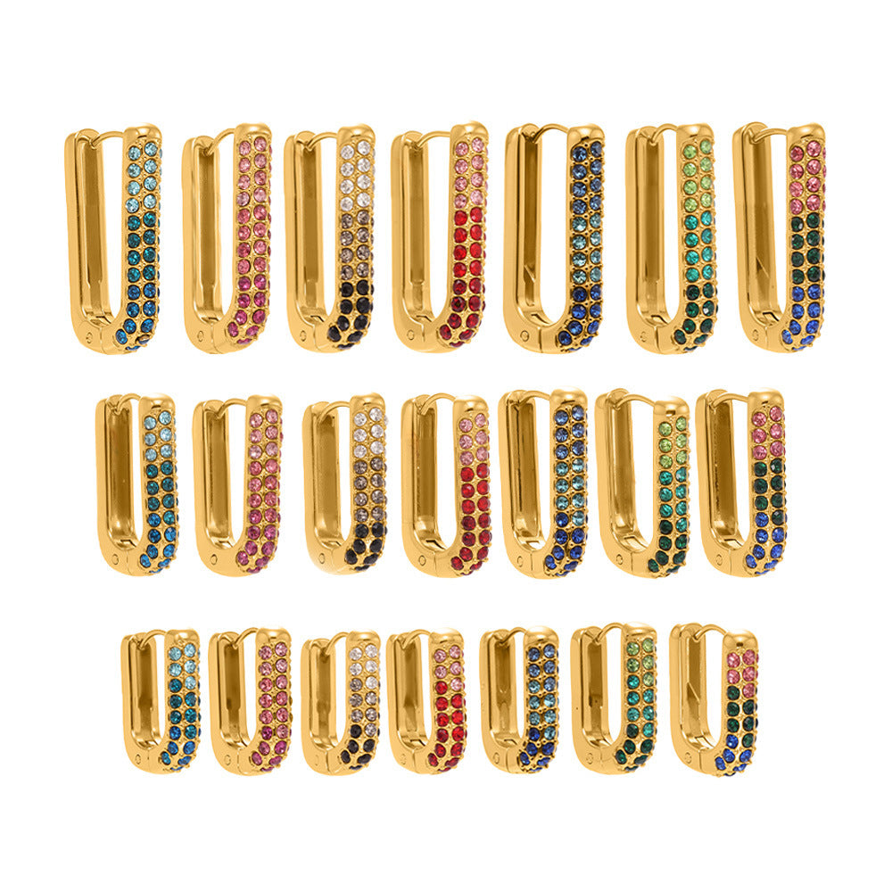 B廠【F836】跨國新款彩色5A鋯石長款U型耳扣耳圈不鏽鋼鍍18k真金不掉色
 25.11-2