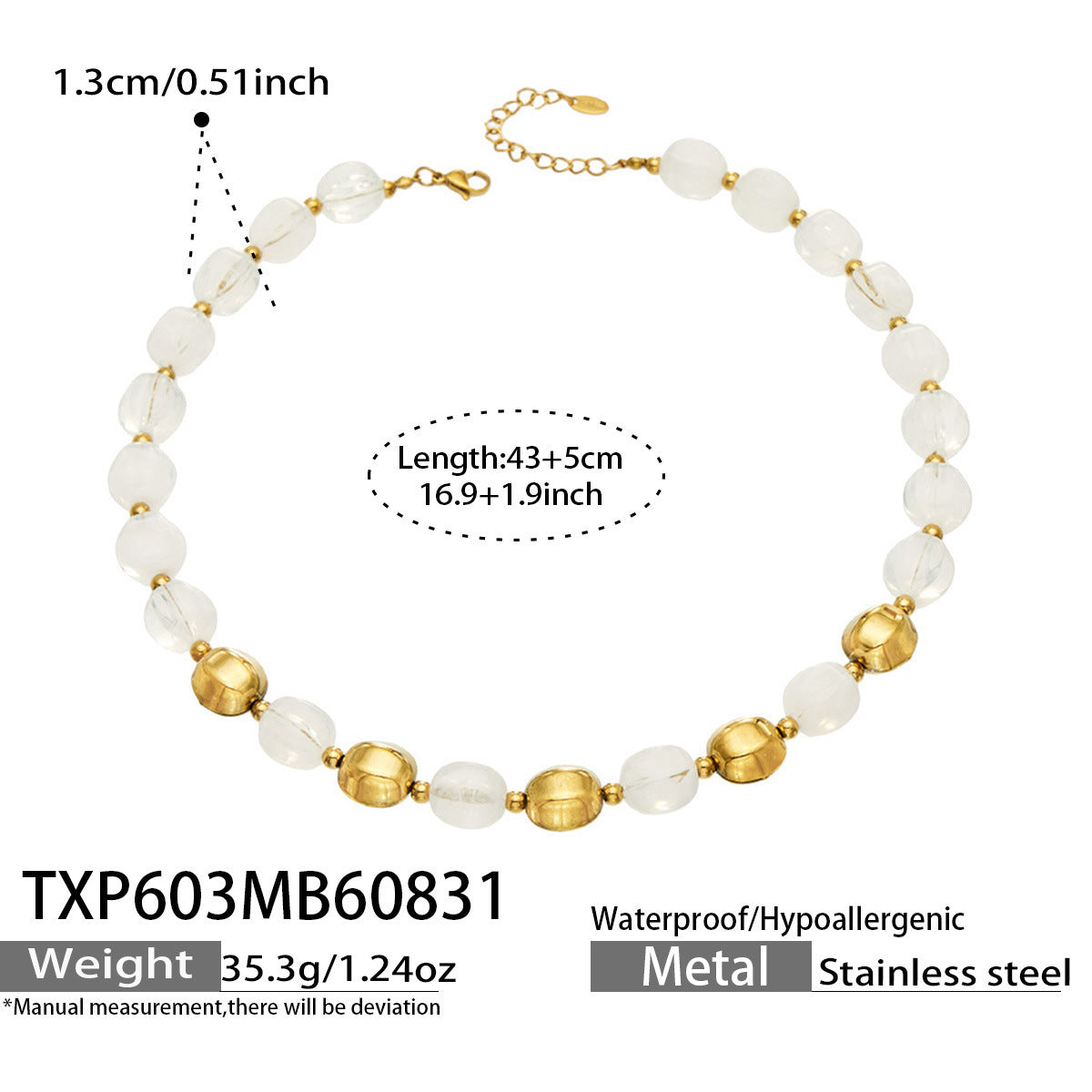 B廠【TXP603】歐美輕奢風不銹鋼金珠復古樹脂彩色手飾小眾手鍊項鍊女套裝飾品
 26.09-1