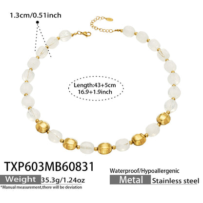B廠【TXP603】歐美輕奢風不銹鋼金珠復古樹脂彩色手飾小眾手鍊項鍊女套裝飾品
 26.09-1