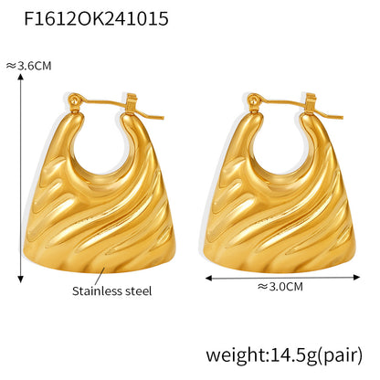 B廠【F1612】飾品INS風紋路包包空心耳環耳扣不鏽鋼鍍金時髦耳飾 24.10-4