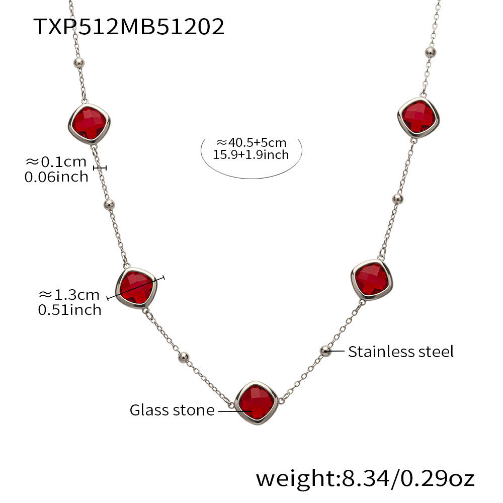 B廠【TXP512】不銹鋼正方形切面玻璃石手鍊項鍊耳環套裝歐美風潮酷氣質珠寶首飾
 25.12-2