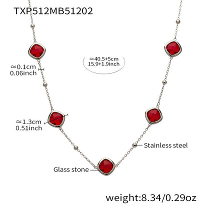 B廠【TXP512】不銹鋼正方形切面玻璃石手鍊項鍊耳環套裝歐美風潮酷氣質珠寶首飾
 25.12-2