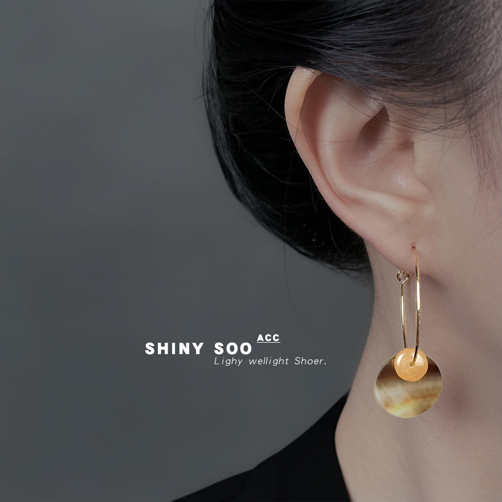 C廠【6943】真貝殼時尚高級感手工藝新款圓形幾何度假風耳飾新款耳環飾品女
 25.10-5