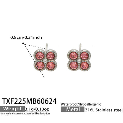 B廠【TXP225】跨境時尚花朵鑲水鑽耳釘ins小眾精緻女士項鍊首飾套裝不銹鋼飾品 26.07-1