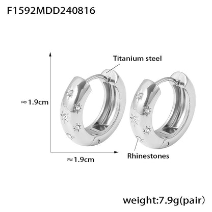 B廠【F1592】法式復古氣質微鑲鑽圓形八芒星鈦鋼耳圈跨境熱銷18K真金素圈耳扣 24.08-4