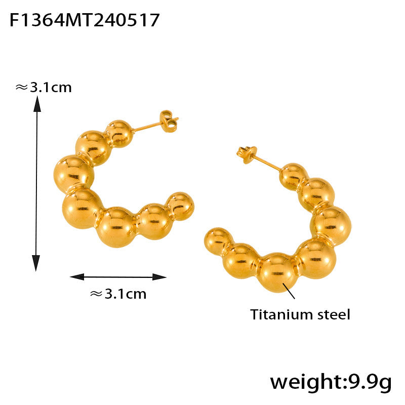 B廠【F1364】韓版復古鈦鋼簡約設計氣質冷淡風c型小鋼珠百搭漸層耳環 24.05-4