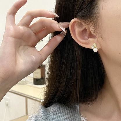 E廠【DQ10986E】S925純銀法式復古蝴蝶蘭淡水珍珠耳環女簡約氣質花朵百搭耳飾 25.07-1