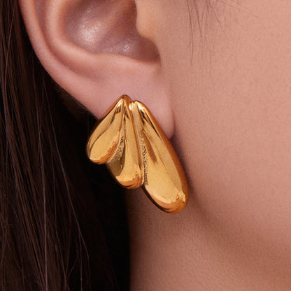 B廠【F849】不鏽鋼幾何扇形耳環冷淡風耳飾跨境網紅新款飾品鍍18k真金
 25.11-2