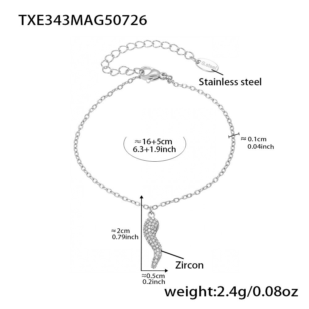B廠【TXP342】全新中式飾品不銹鋼5A鋯石小辣椒狗骨頭個性雙層項鍊手鍊套裝 25.08-1