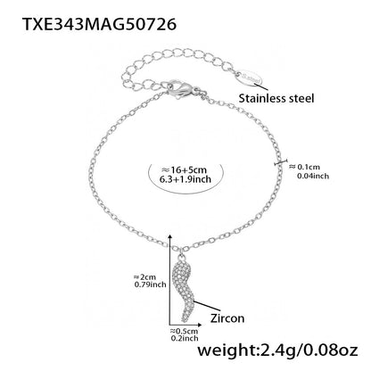 B廠【TXP342】全新中式飾品不銹鋼5A鋯石小辣椒狗骨頭個性雙層項鍊手鍊套裝 25.08-1