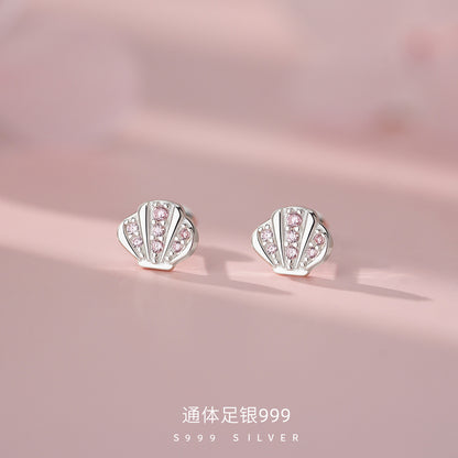 D廠【YC3626E】足銀S999小清新貝殼粉鋯螺絲耳環女可愛甜美溫柔輕奢氣質耳飾
 26.04-5
