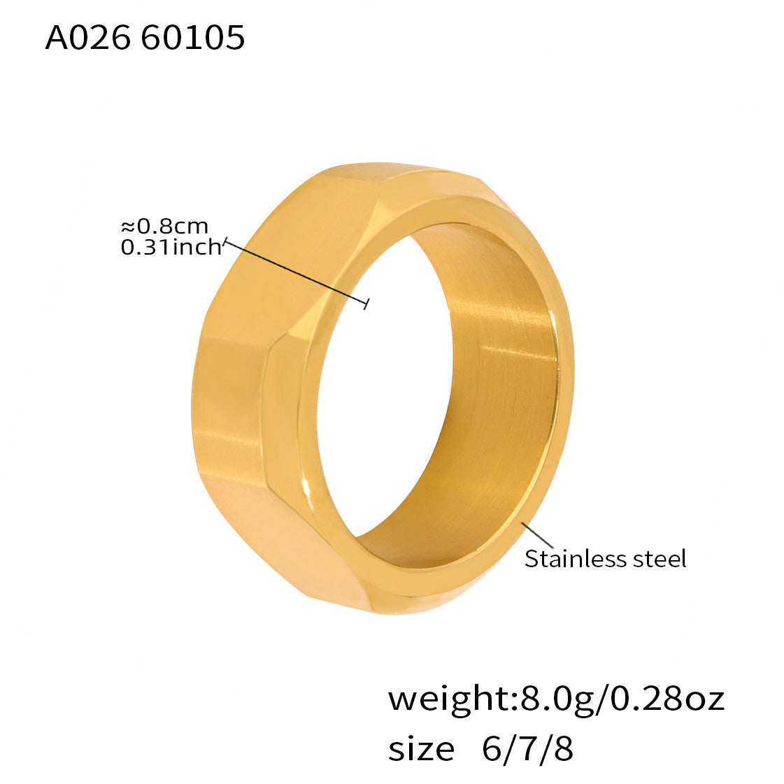 B廠【A026】歐美跨境不鏽鋼鍍18k真金小眾螺帽型設計感環簡約時尚百搭指環
 26.01-1