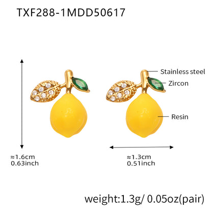 B廠【TXF288】ins小香風不鏽鋼5A鋯石檸檬花朵耳環女歐美新款耳環18k鍍金 25.06-3