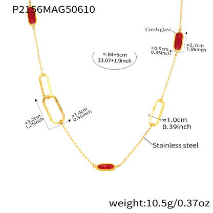B廠【P2156】歐美時尚雙款式戴切面玻璃石項鍊不鏽鋼材質18k真金飾品 25.06-3