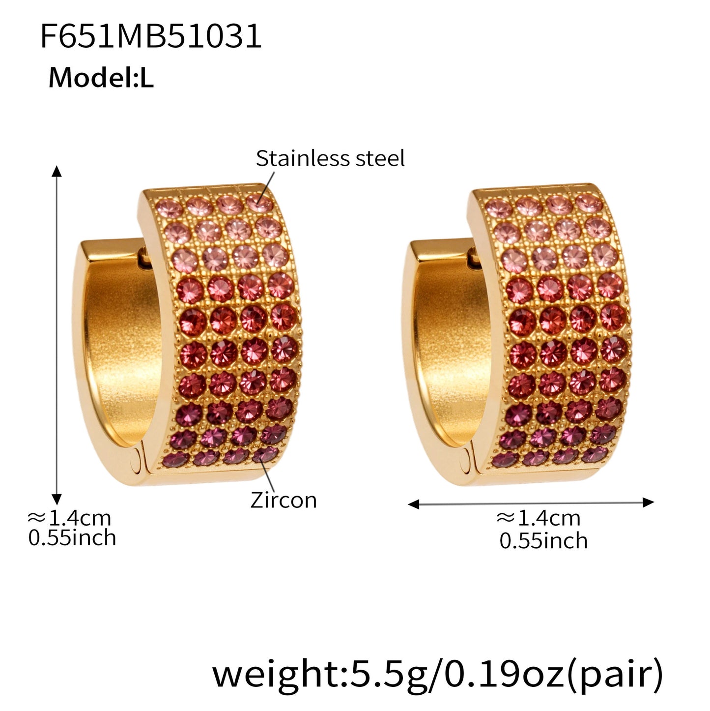 B廠【F651】彩鑽四排鋯石精緻卡扣耳環不鏽鋼鍍18k金時尚百搭個性耳飾
 25.11-1