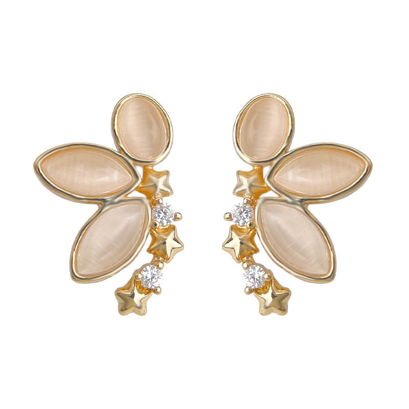 C廠【6959】原創設計玻璃貓眼石925銀針微鑲鋯石時尚高級感蝴蝶耳環耳飾
 25.10-4