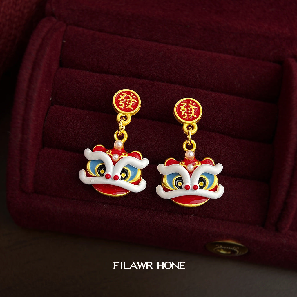 A廠【7338】馬年大吉國潮新中式民族風醒獅小眾設計手工彩繪新款耳環飾品
 26.01-2