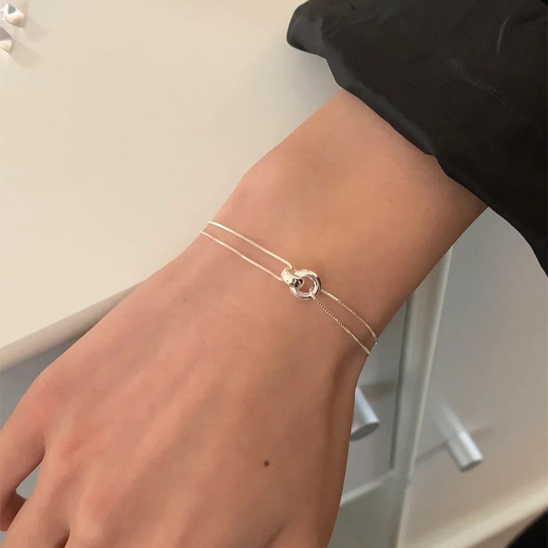 F廠【DQ0470S】ins風極簡氣質圓環雙層手鍊女S925純銀小眾精緻雙環百搭手飾 25.04-4