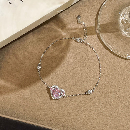 F廠【XDQ0077S】S999純銀輕奢守護之心粉鑽手鍊女高級感怦然心動鋯石愛心手飾
 25.10-5