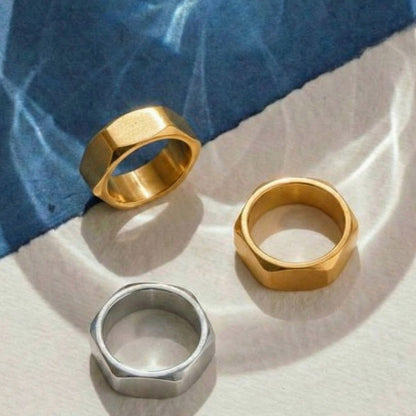 B廠【A026】歐美跨境不鏽鋼鍍18k真金小眾螺帽型設計感環簡約時尚百搭指環
 26.01-1