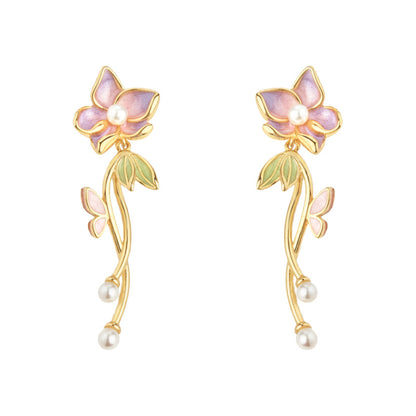 A廠【7364】原創設計琺瑯滴釉手工彩繪清新甜美s925銀針長款流蘇花朵耳飾耳環
 26.01-4