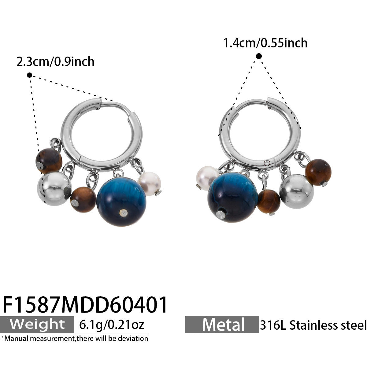 B廠【F1587】美拉德復古天然虎眼石流蘇耳環不鏽鋼鍍18k真金個性時尚百搭耳飾
 26.04-3