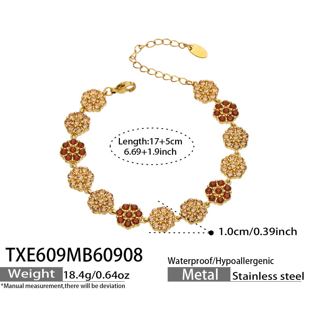 B廠【TXP609】氣質彩色鑲鋯石花瓣不銹鋼項鍊手鍊耳環小眾女士潮酷超閃套裝飾品
 26.09-3