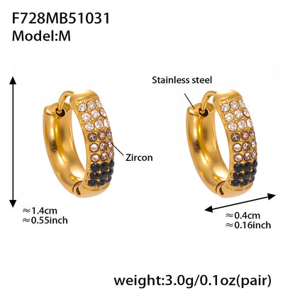 B廠【F728】高質感滿鋯三排鑽球面U型耳扣鍍18k真金輕奢百搭不鏽鋼耳環
 25.11-1