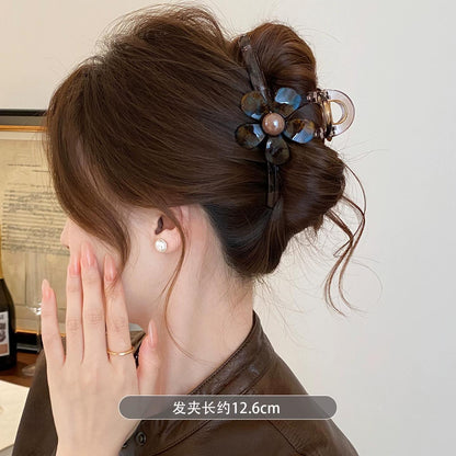 C廠【X593】復古藍棕色花朵抓夾女款2026新款高級感盤髮鯊魚夾半紮髮頭飾髮飾
 26.07-4「C廠-單筆結帳需滿，NT$500出貨(不含運費)」