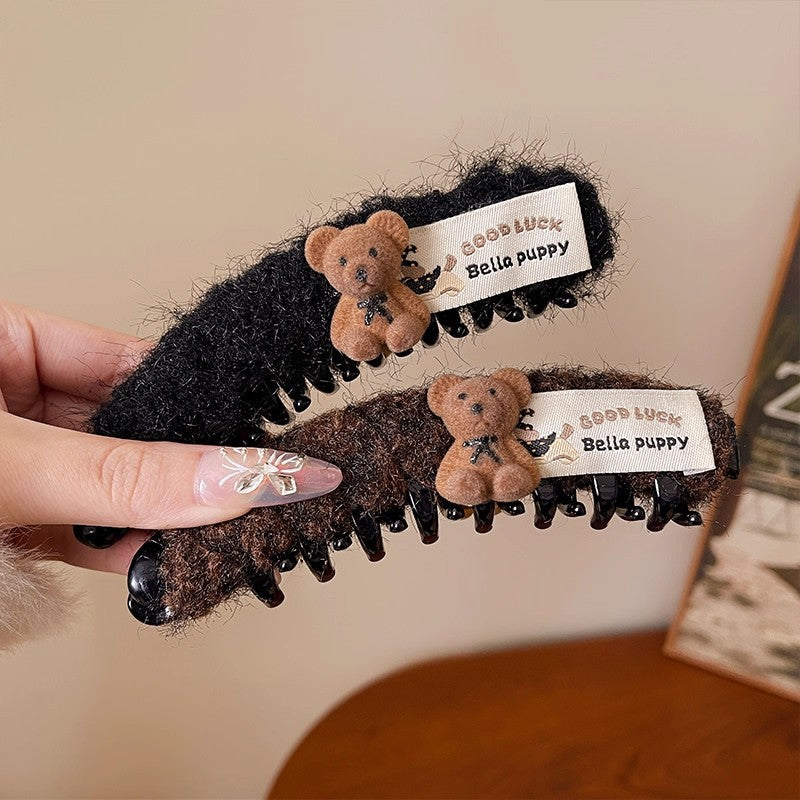 C廠【P56】韓國卡通小熊毛絨香蕉夾髮夾女2025新款可愛後腦勺高馬尾豎夾髮卡
 25.12-2「C廠-單筆結帳需滿，NT$500出貨(不含運費)」